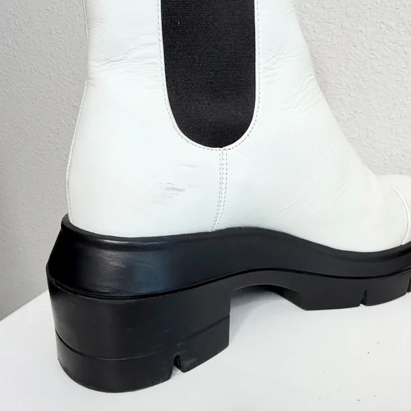 Stuart Weitzman Norah Chelsea Chunky Platform Boots in White Leather Size 37.5 - Picture 6 of 11